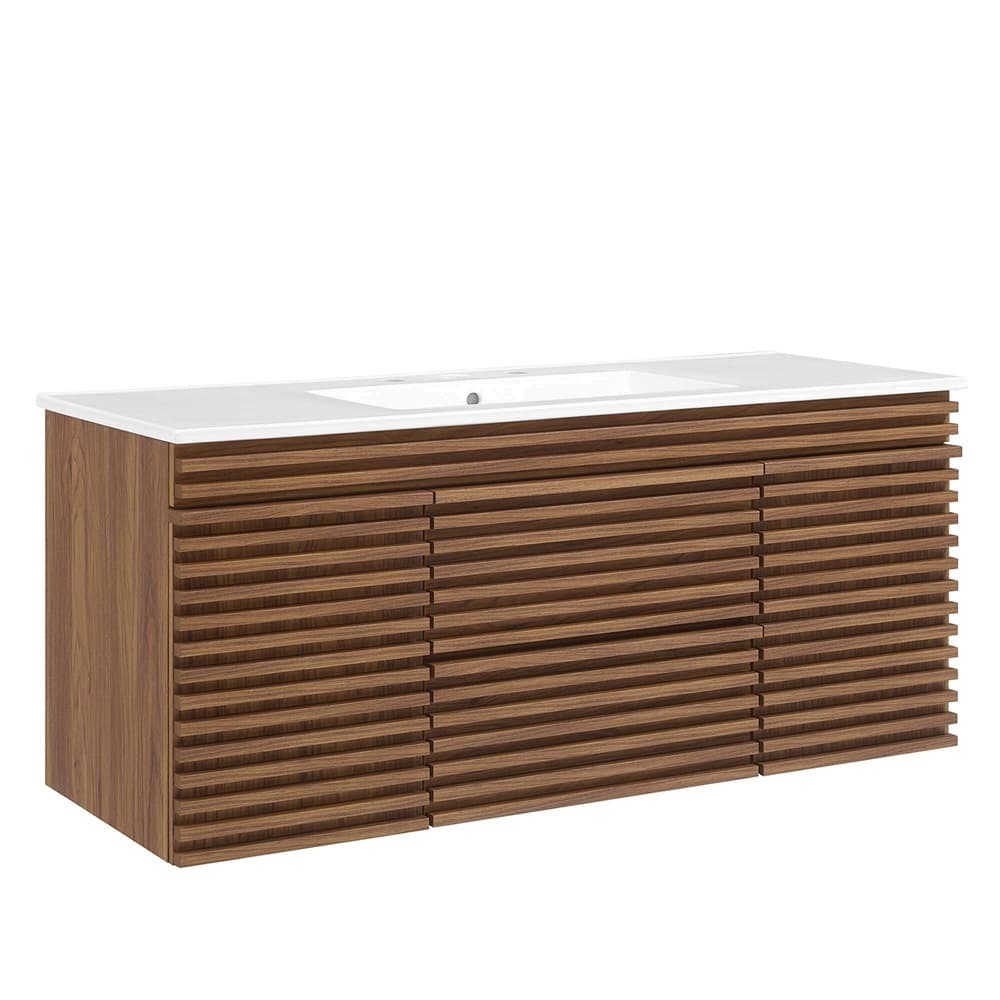 Render 48" Wall-Mount Bathroom Vanity in Walnut White by Modway