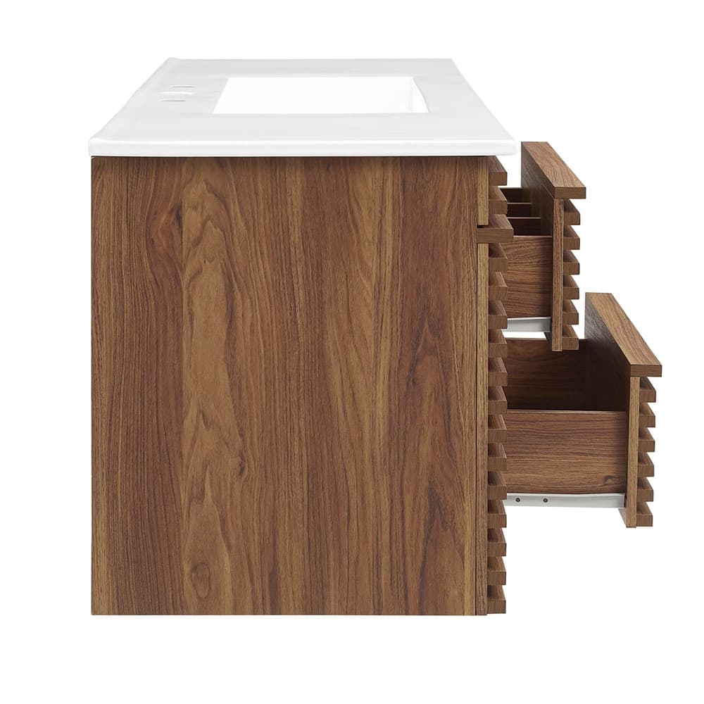 Render 48" Wall-Mount Bathroom Vanity in Walnut White by Modway - Image 4