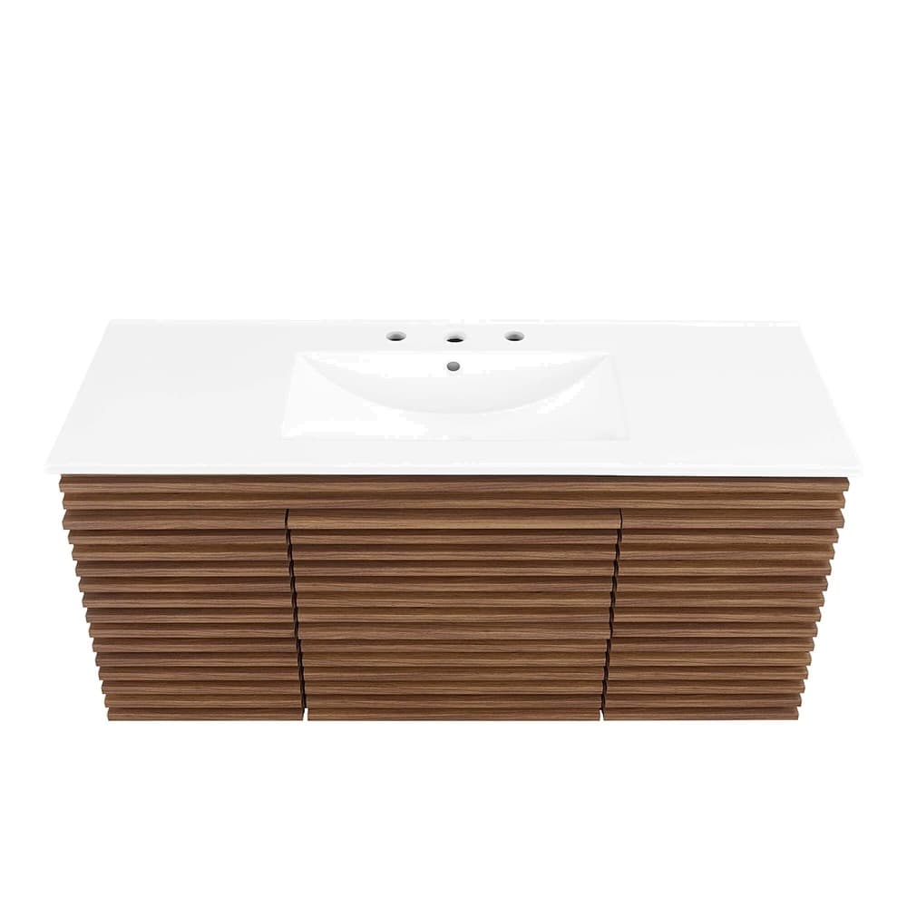Render 48" Wall-Mount Bathroom Vanity in Walnut White by Modway - Image 7