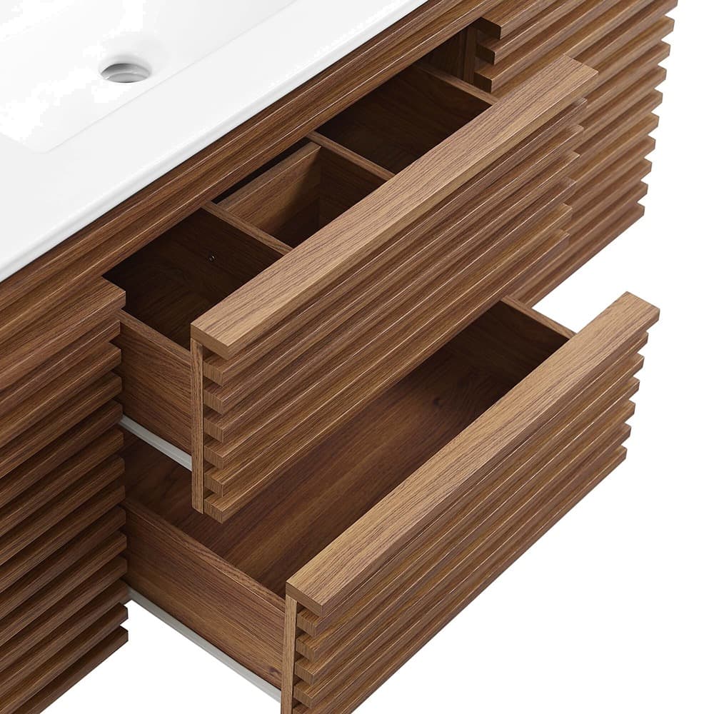 Render 48" Wall-Mount Bathroom Vanity in Walnut White by Modway - Image 8