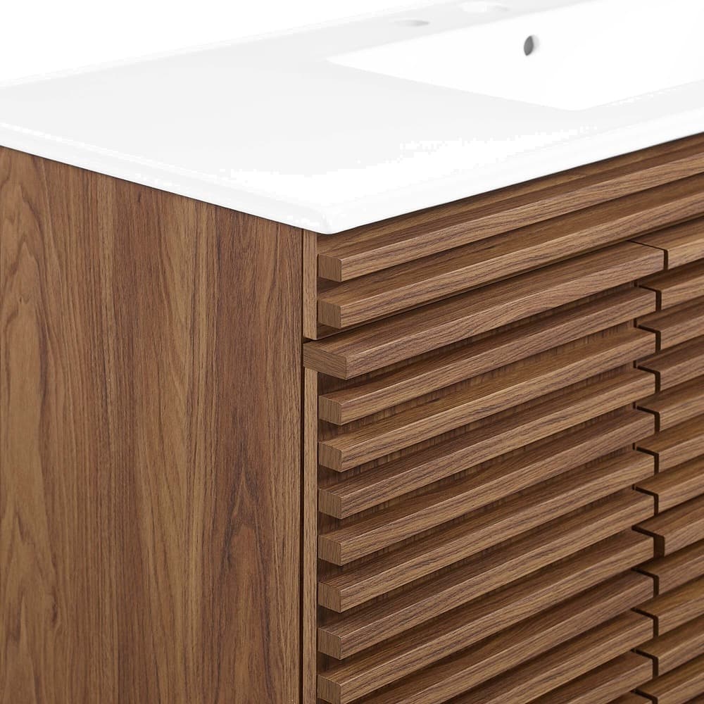 Render 48" Wall-Mount Bathroom Vanity in Walnut White by Modway - Image 9