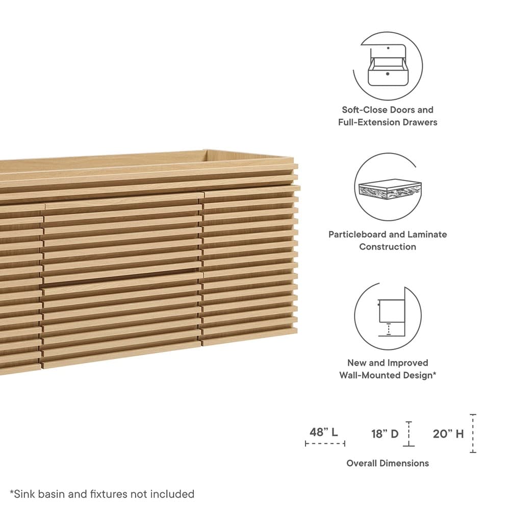 Render 48" Single Sink Compatible (Not Included) Bathroom Vanity Cabinet in Oak by Modway - Image 2