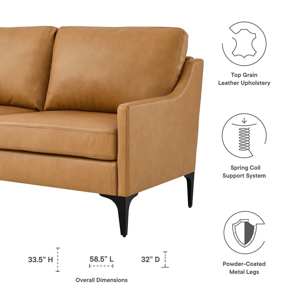 Corland Leather Loveseat in Tan by Modway - Image 2