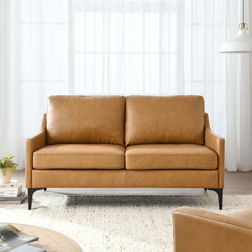 Corland Leather Loveseat in Tan by Modway - Image 7