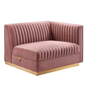 Sanguine Channel Tufted Performance Velvet Modular Sectional Sofa Right-Arm Chair in Dusty Rose by Modway