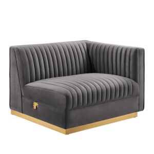 Sanguine Channel Tufted Performance Velvet Modular Sectional Sofa Right-Arm Chair in Gray by Modway