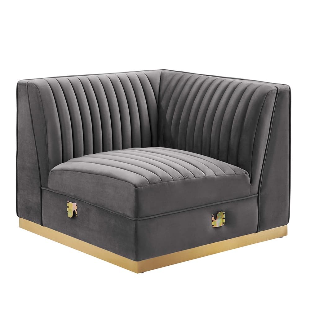 Sanguine Channel Tufted Performance Velvet Modular Sectional Sofa Right Corner Chair in Gray by Modway - Image 5