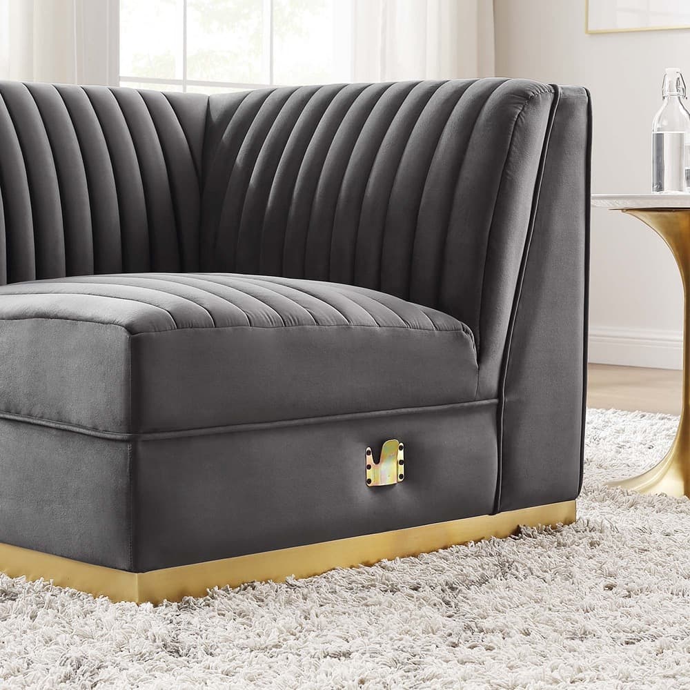 Sanguine Channel Tufted Performance Velvet Modular Sectional Sofa Right Corner Chair in Gray by Modway - Image 8