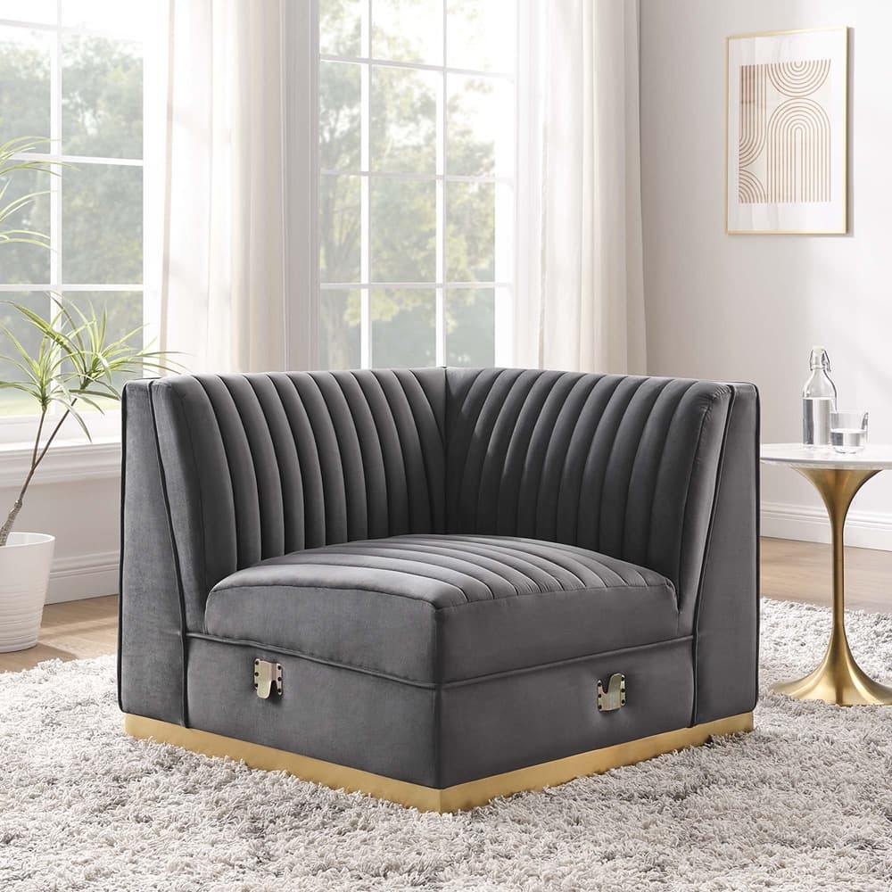 Sanguine Channel Tufted Performance Velvet Modular Sectional Sofa Right Corner Chair in Gray by Modway - Image 7