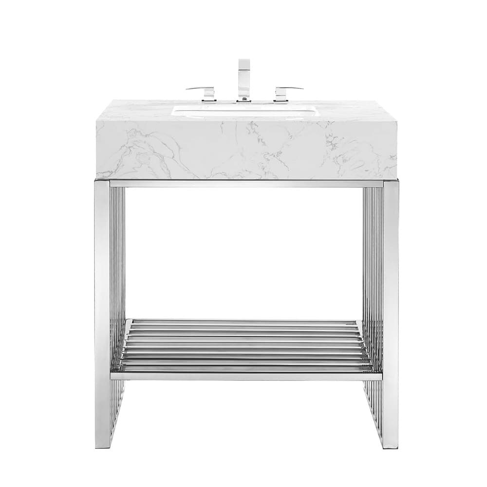 Gridiron 30" Bathroom Vanity in White Silver by Modway - Image 4