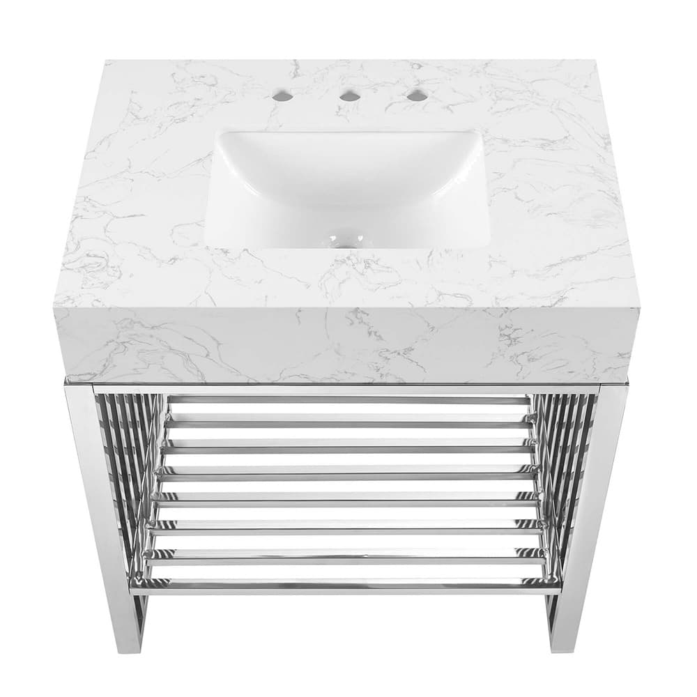 Gridiron 30" Bathroom Vanity in White Silver by Modway - Image 5