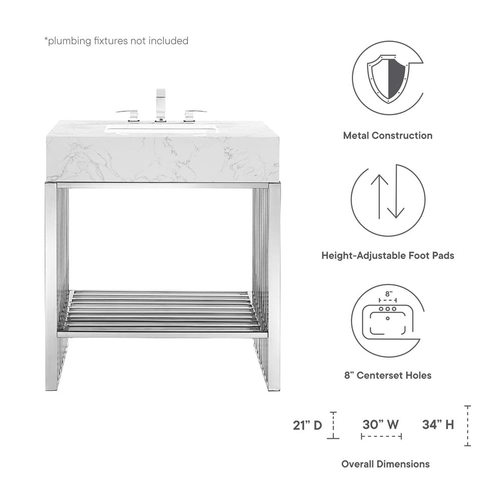 Gridiron 30" Bathroom Vanity in White Silver by Modway - Image 2