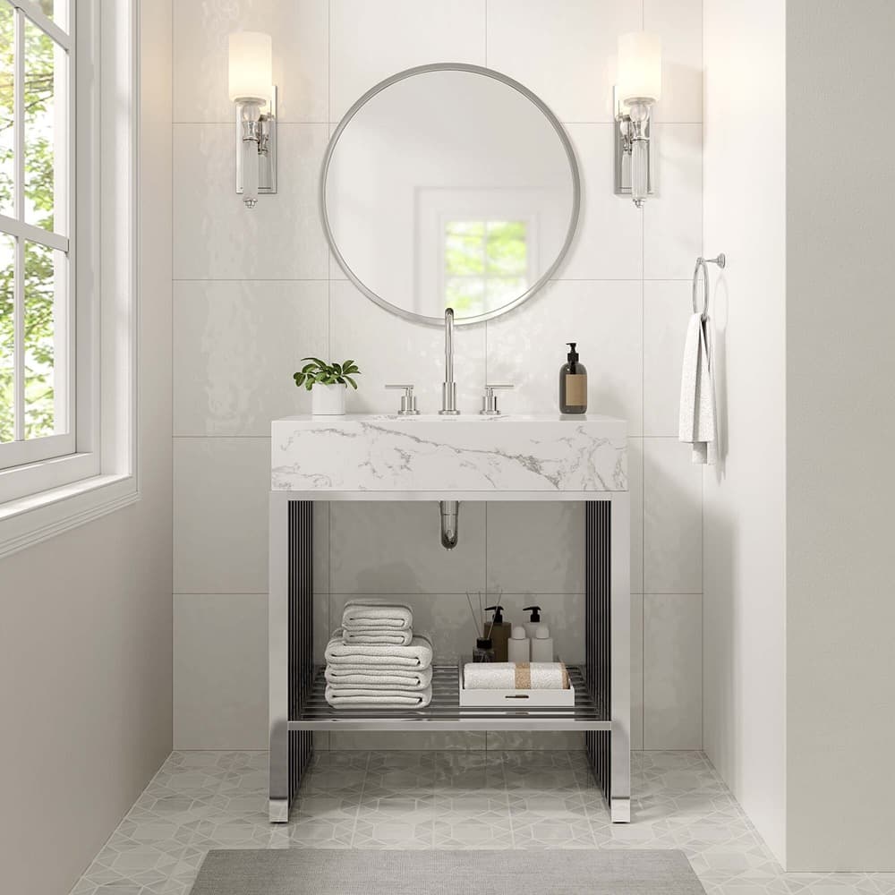 Gridiron 30" Bathroom Vanity in White Silver by Modway - Image 8