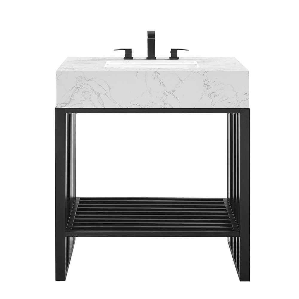 Gridiron 30" Bathroom Vanity in White Black by Modway - Image 4