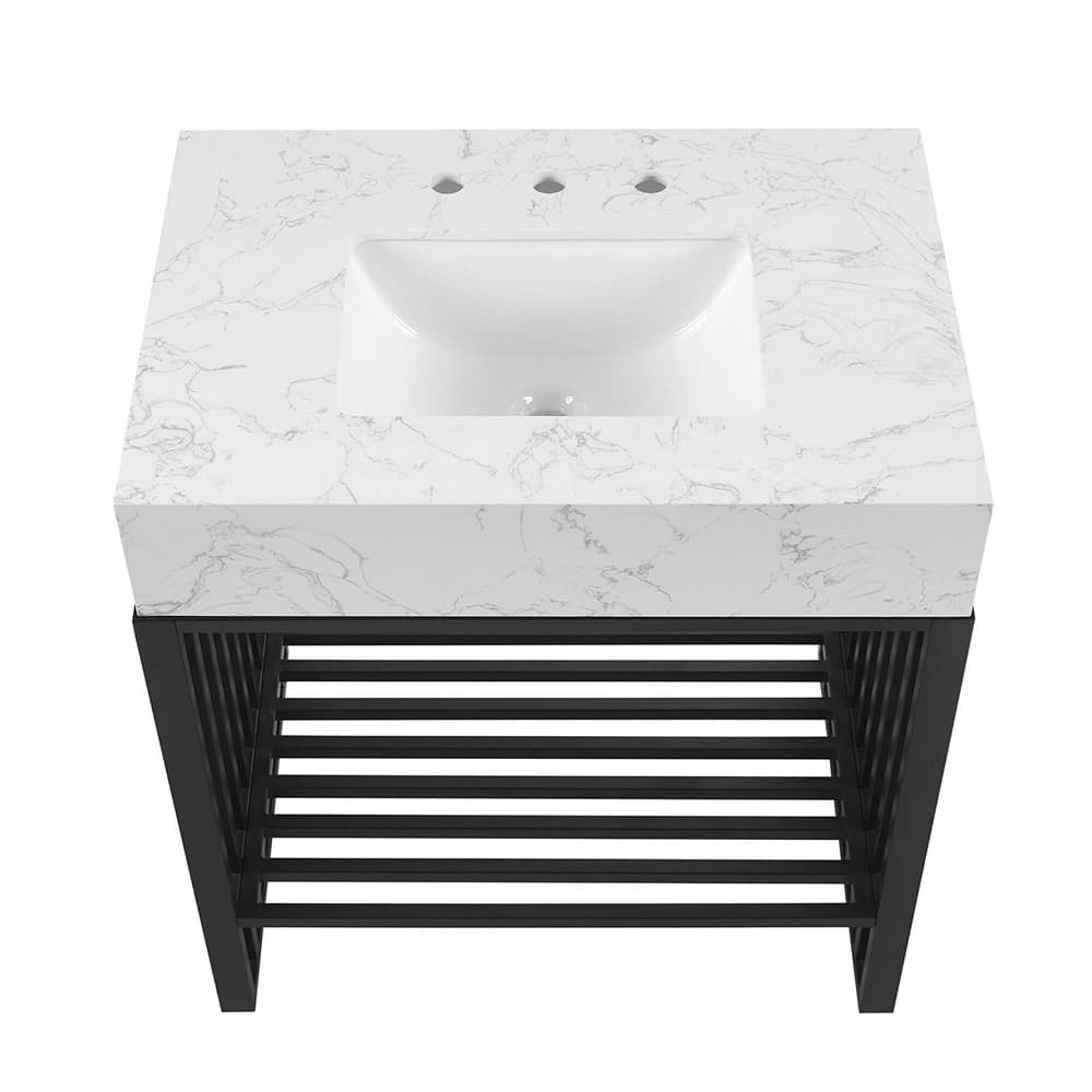 Gridiron 30" Bathroom Vanity in White Black by Modway - Image 5