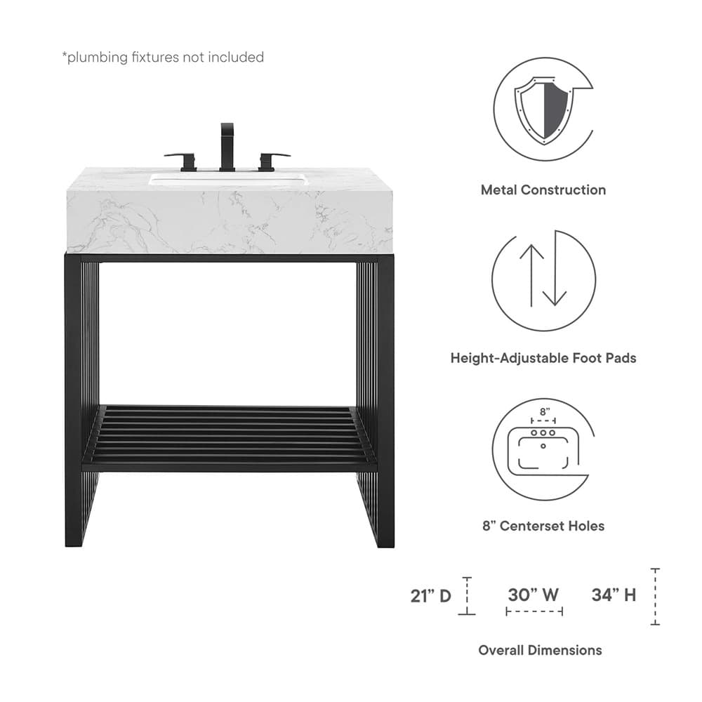 Gridiron 30" Bathroom Vanity in White Black by Modway - Image 2
