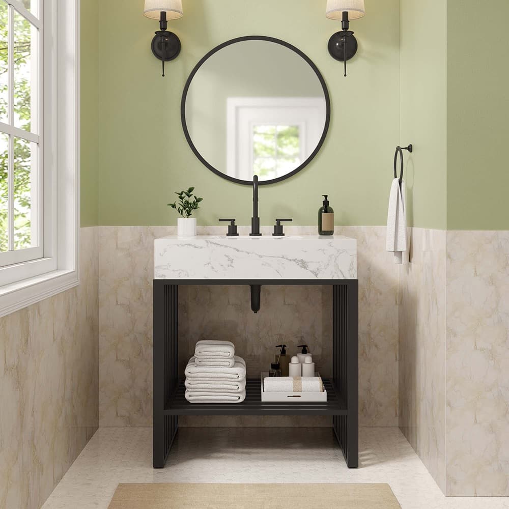 Gridiron 30" Bathroom Vanity in White Black by Modway - Image 8