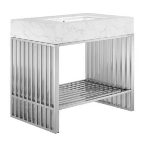 Gridiron 36" Bathroom Vanity in White Silver by Modway