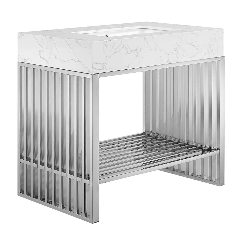 Gridiron 36" Bathroom Vanity in White Silver by Modway