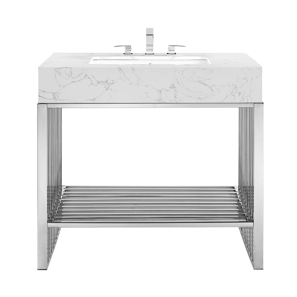 Gridiron 36" Bathroom Vanity in White Silver by Modway - Image 4