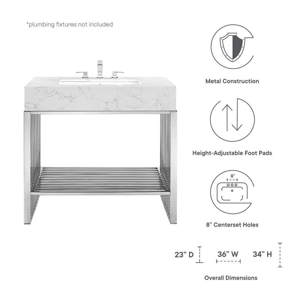 Gridiron 36" Bathroom Vanity in White Silver by Modway - Image 2