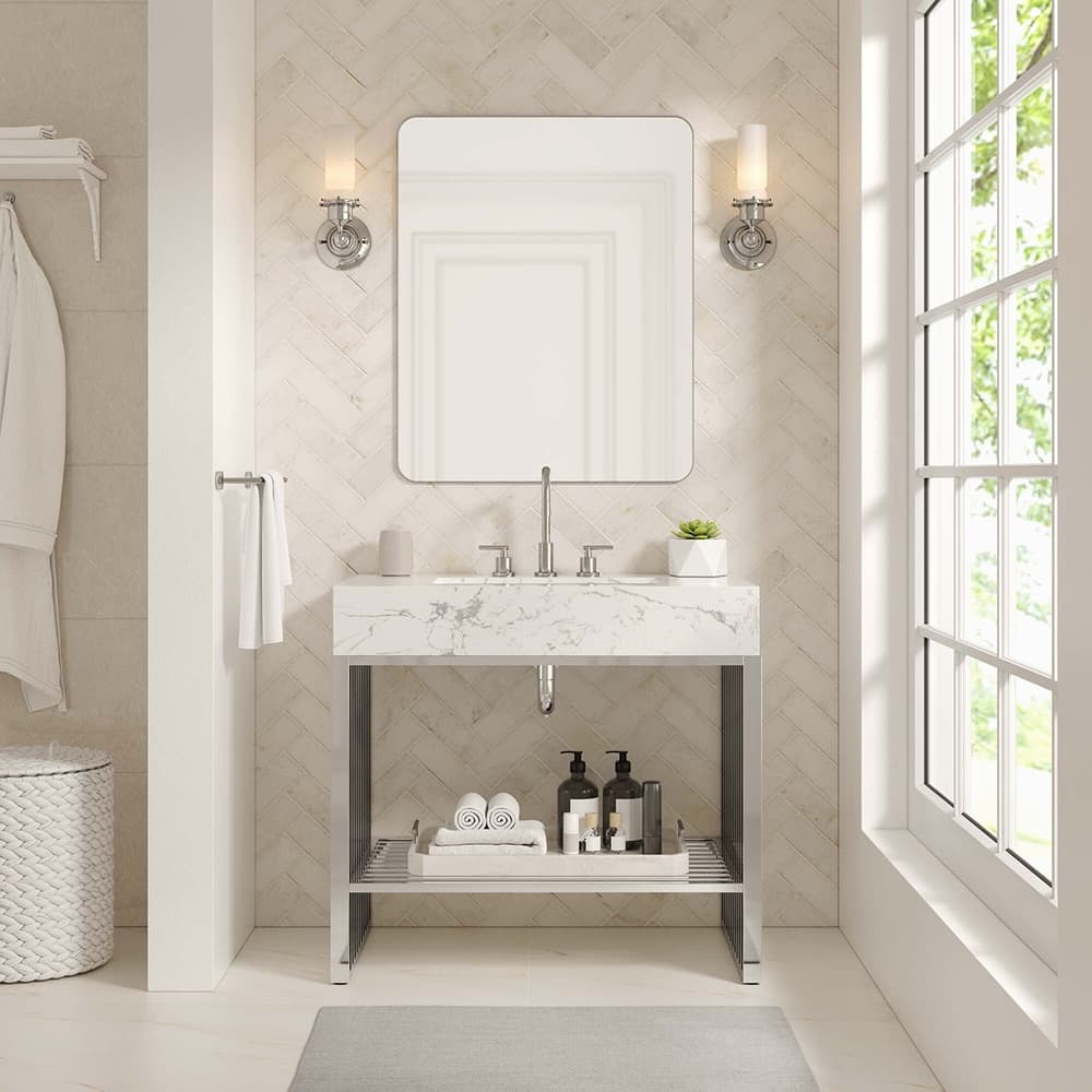 Gridiron 36" Bathroom Vanity in White Silver by Modway - Image 8