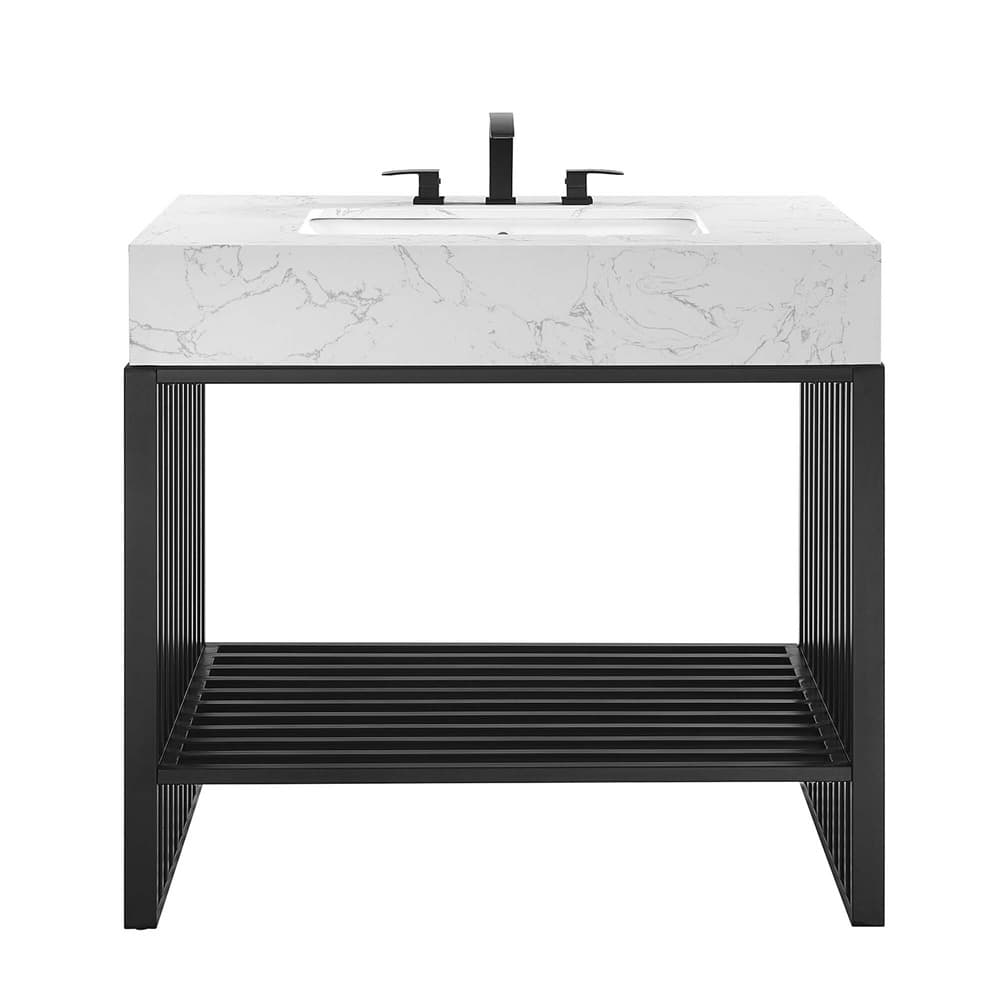 Gridiron 36" Bathroom Vanity in White Black by Modway - Image 4