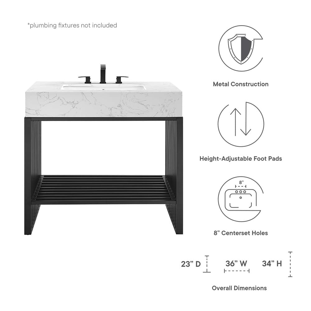 Gridiron 36" Bathroom Vanity in White Black by Modway - Image 2