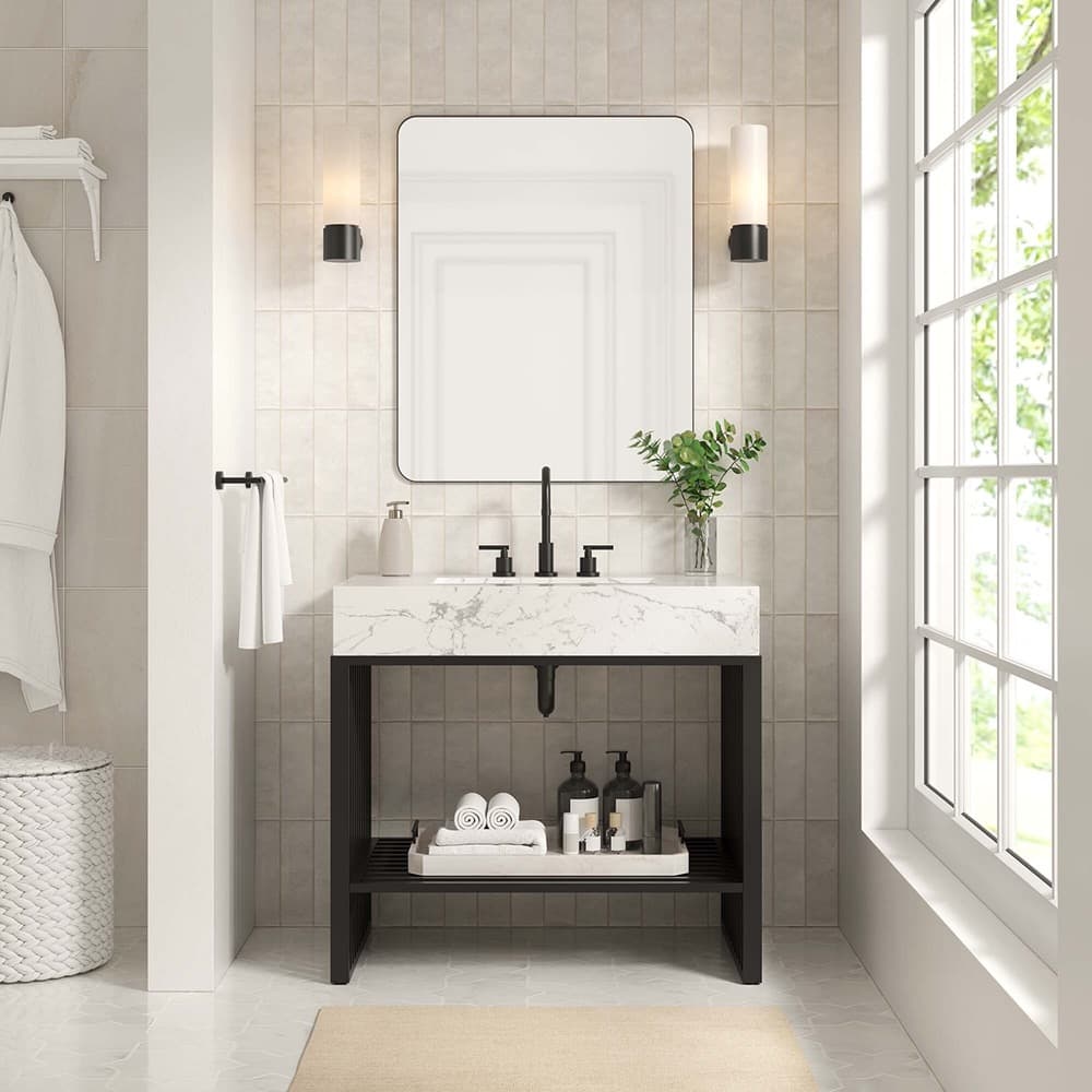 Gridiron 36" Bathroom Vanity in White Black by Modway - Image 8