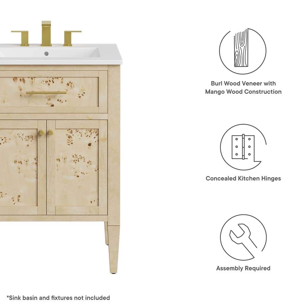 Elysian 24" Wood Bathroom Vanity Cabinet (Sink Basin Not Included) in Burgundy by Modway - Image 3