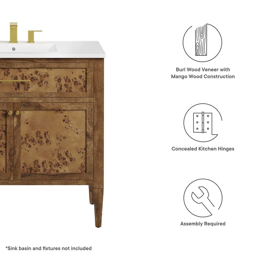 Elysian 36" Wood Bathroom Vanity Cabinet (Sink Basin Not Included) in Brown by Modway - Image 3