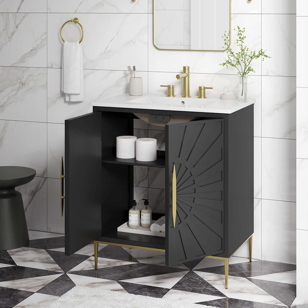 Awaken 30" Bathroom Vanity in White Black by Modway - Image 11