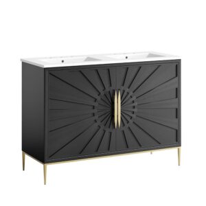 Awaken 48" Double Sink Bathroom Vanity in White Black by Modway