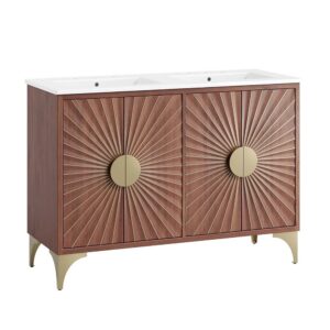 Daylight 48" Double Sink Bathroom Vanity in White Walnut by Modway