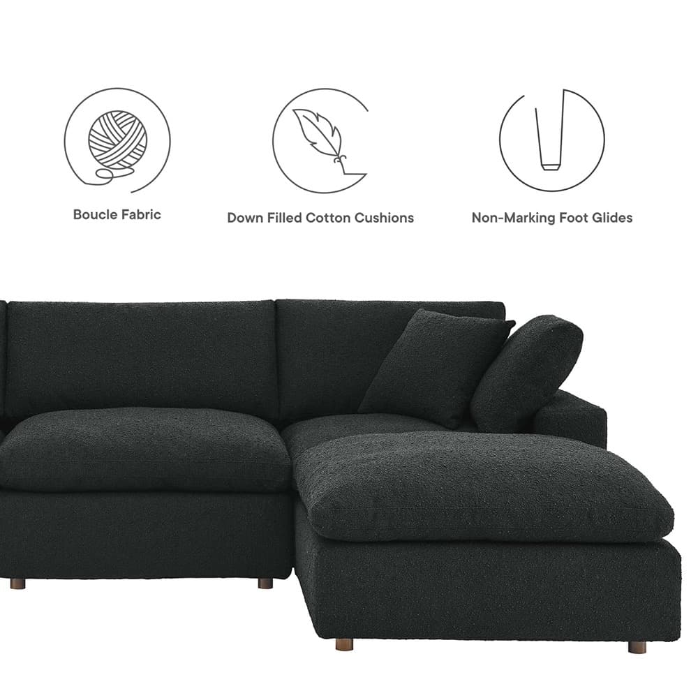 Commix 4-Piece Down Filled Overstuffed Boucle Fabric Sectional Sofa in Black by Modway - Image 2