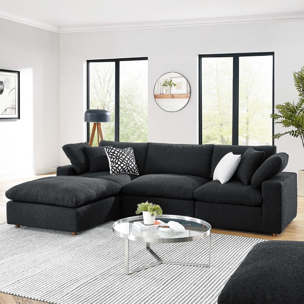 Commix 4-Piece Down Filled Overstuffed Boucle Fabric Sectional Sofa in Black by Modway - Image 4