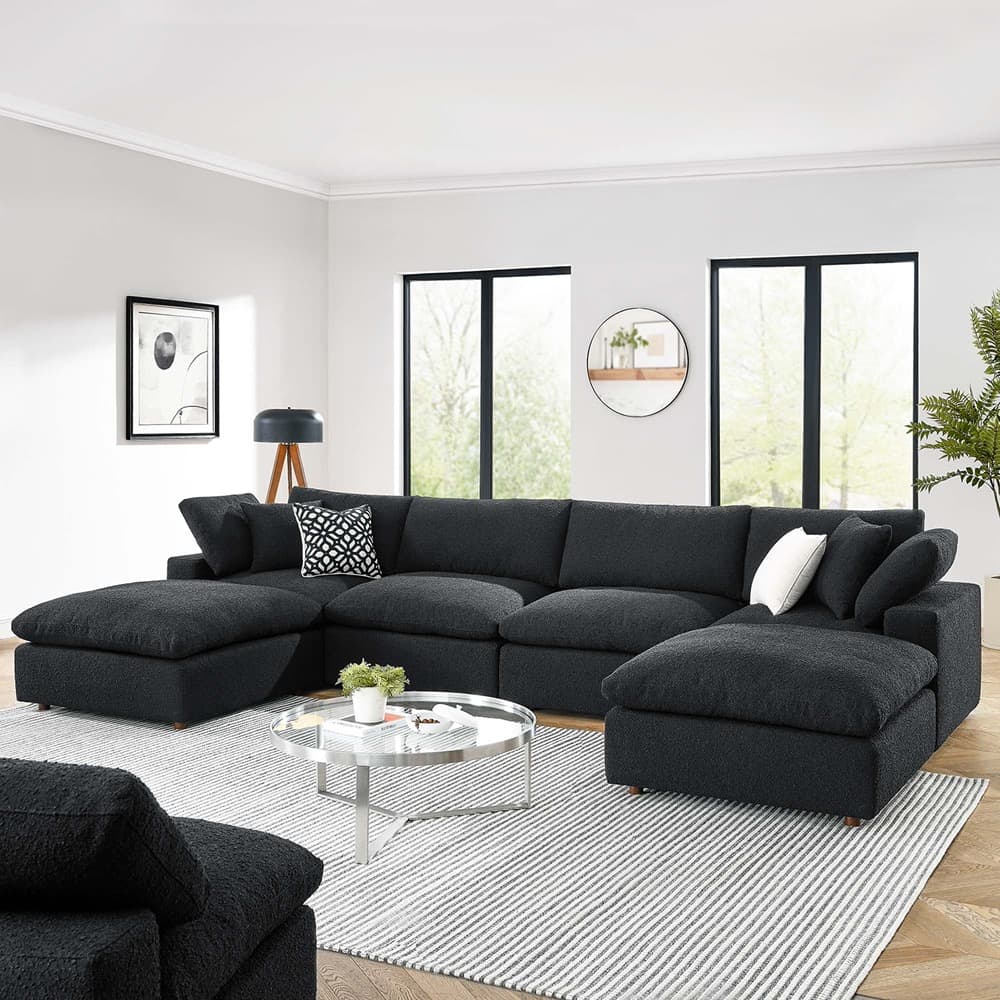 Commix 6-Piece Down Filled Overstuffed Boucle Sectional Sofa in Black by Modway - Image 4