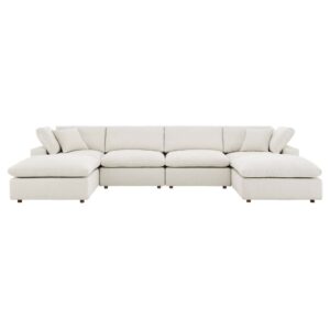 Commix 6-Piece Down Filled Overstuffed Boucle Sectional Sofa in Ivory by Modway