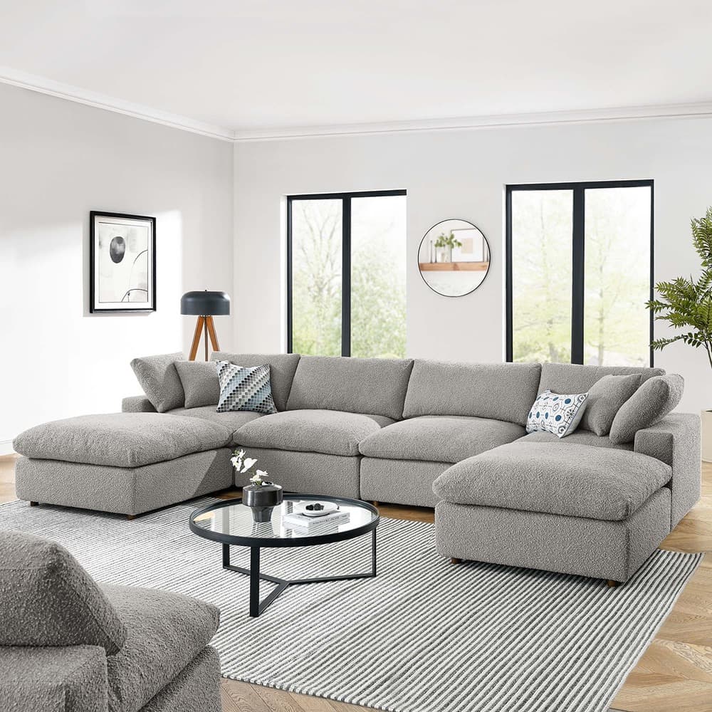 Commix 6-Piece Down Filled Overstuffed Boucle Sectional Sofa in Light Gray by Modway - Image 4