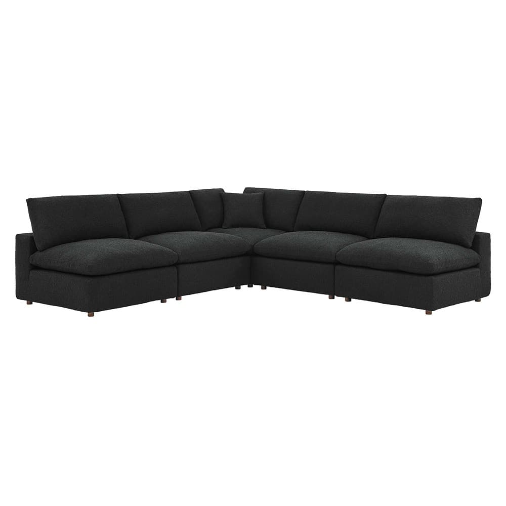 Commix 5-Piece Down Filled Overstuffed Boucle Fabric Sectional Sofa in Black by Modway