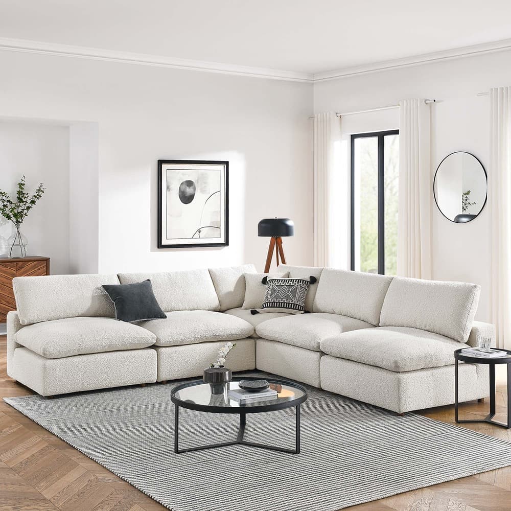 Commix 5-Piece Down Filled Overstuffed Boucle Fabric Sectional Sofa in Ivory by Modway - Image 4