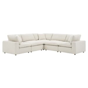 Commix 5-Piece Down Filled Overstuffed Boucle Sectional Sofa in Ivory by Modway
