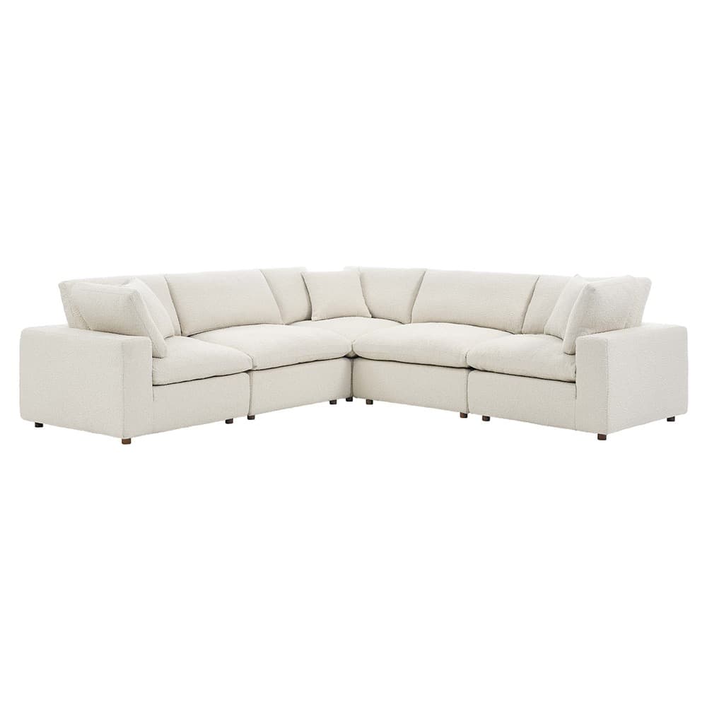 Commix 5-Piece Down Filled Overstuffed Boucle Sectional Sofa in Ivory by Modway