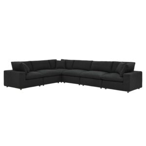 Commix 6-Piece Down Filled Overstuffed Boucle Fabric Sectional Sofa in Black by Modway