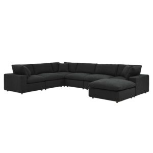 Commix 7-Piece Down Filled Overstuffed Boucle Sectional Sofa in Black by Modway