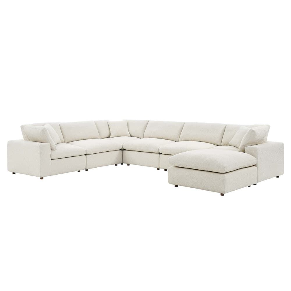 Commix 7-Piece Down Filled Overstuffed Boucle Sectional Sofa in Ivory by Modway