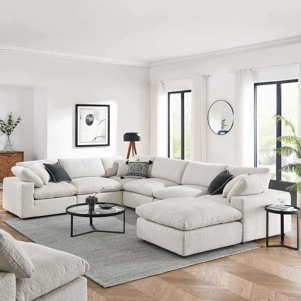 Commix 7-Piece Down Filled Overstuffed Boucle Sectional Sofa in Ivory by Modway - Image 4