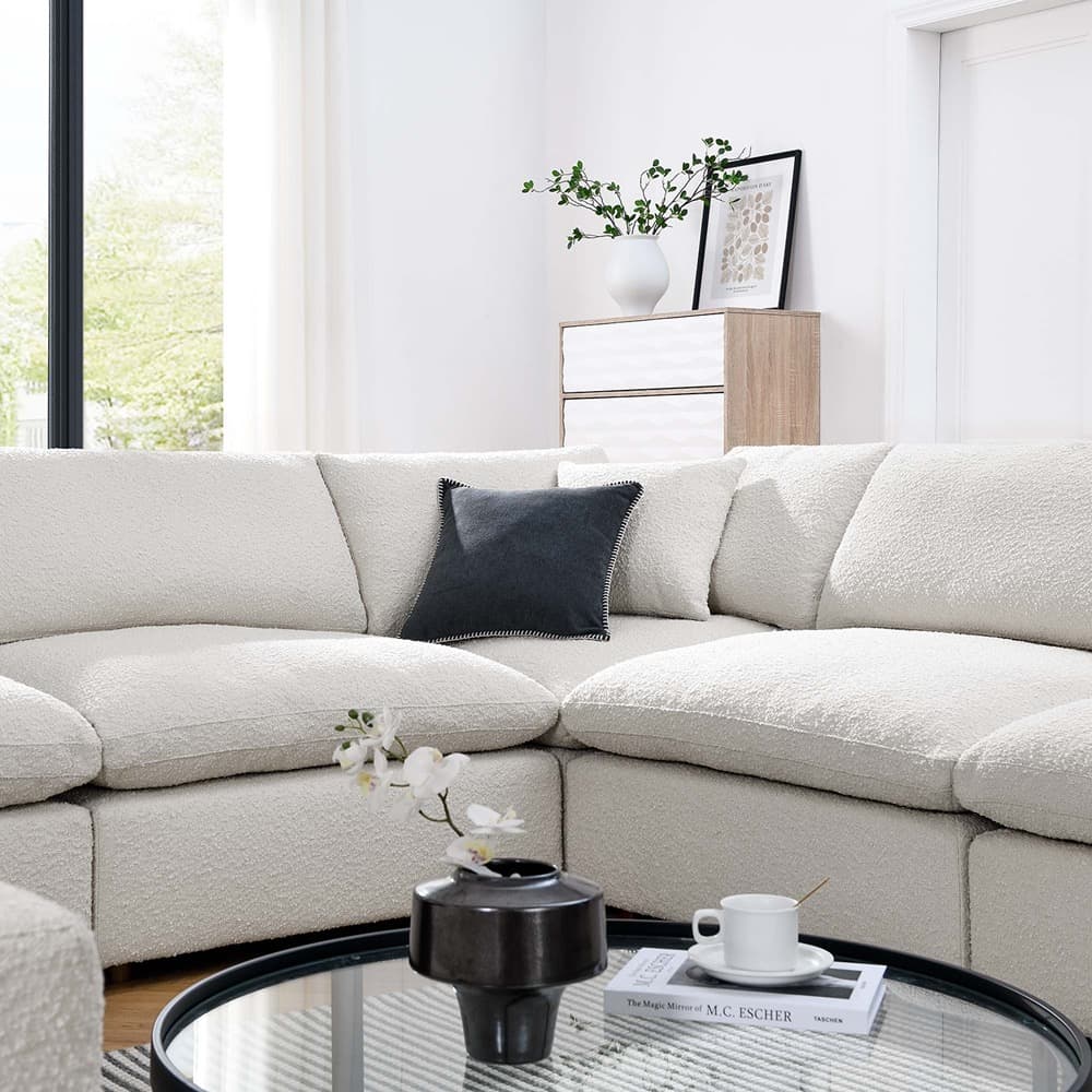 Commix 8-Piece Down Filled Overstuffed Boucle Fabric Sectional Sofa in Ivory by Modway - Image 5