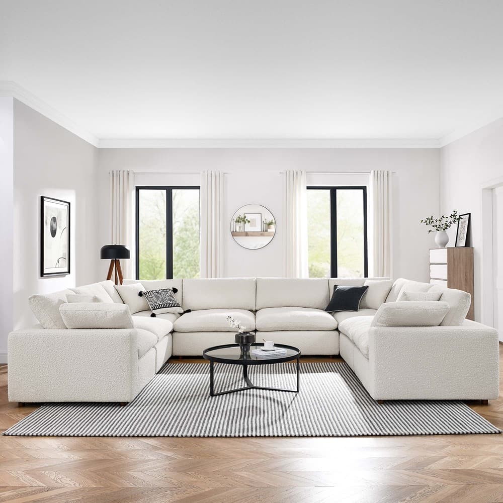 Commix 8-Piece Down Filled Overstuffed Boucle Fabric Sectional Sofa in Ivory by Modway - Image 4
