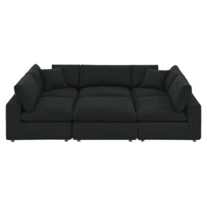 Commix 6-Piece Down Filled Overstuffed Boucle Fabric Sectional Sofa in Black by Modway